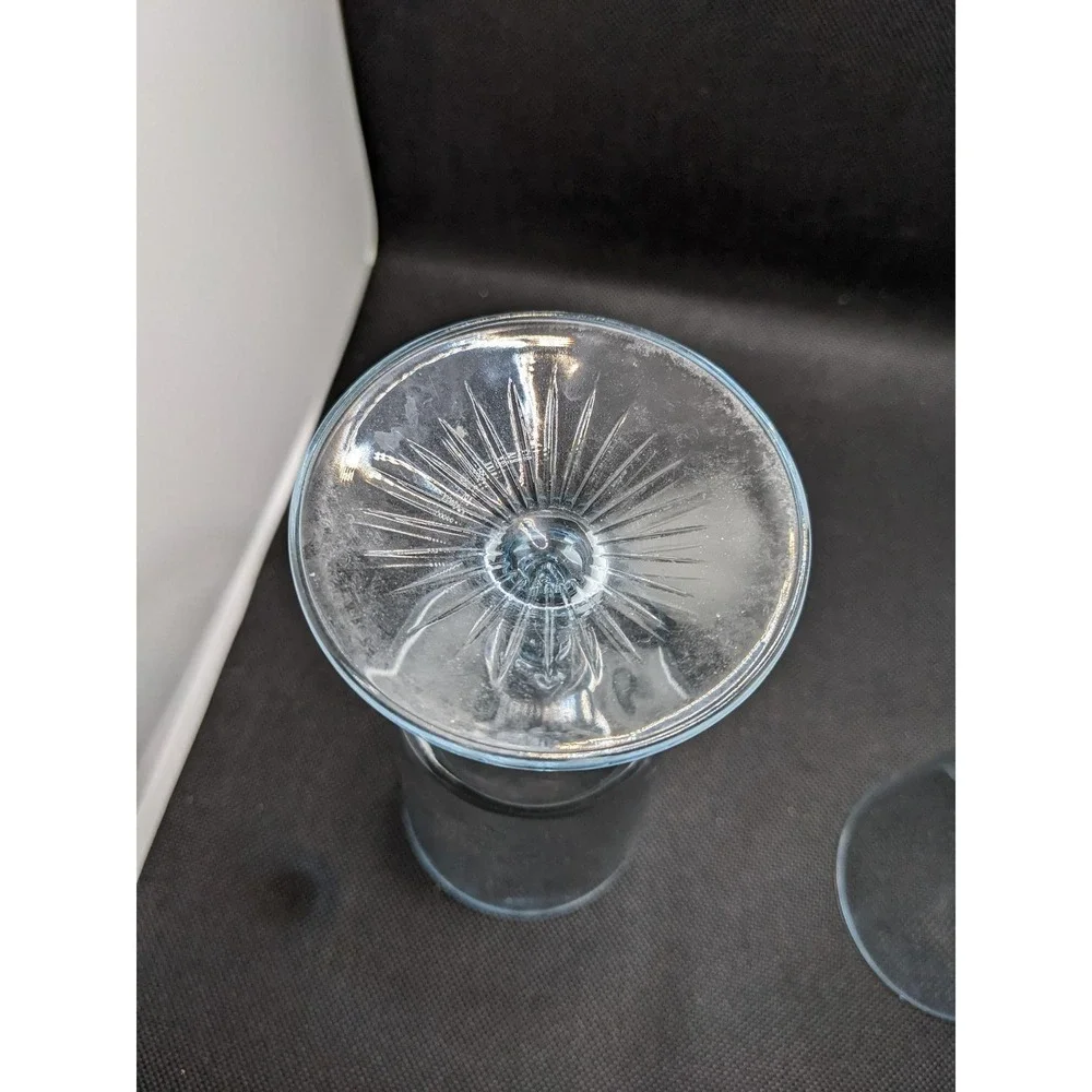 Vintage‎ Duz Crystal Star Sapphire Glass Water Goblets Set of 2 Blue 6 5/8 Inch